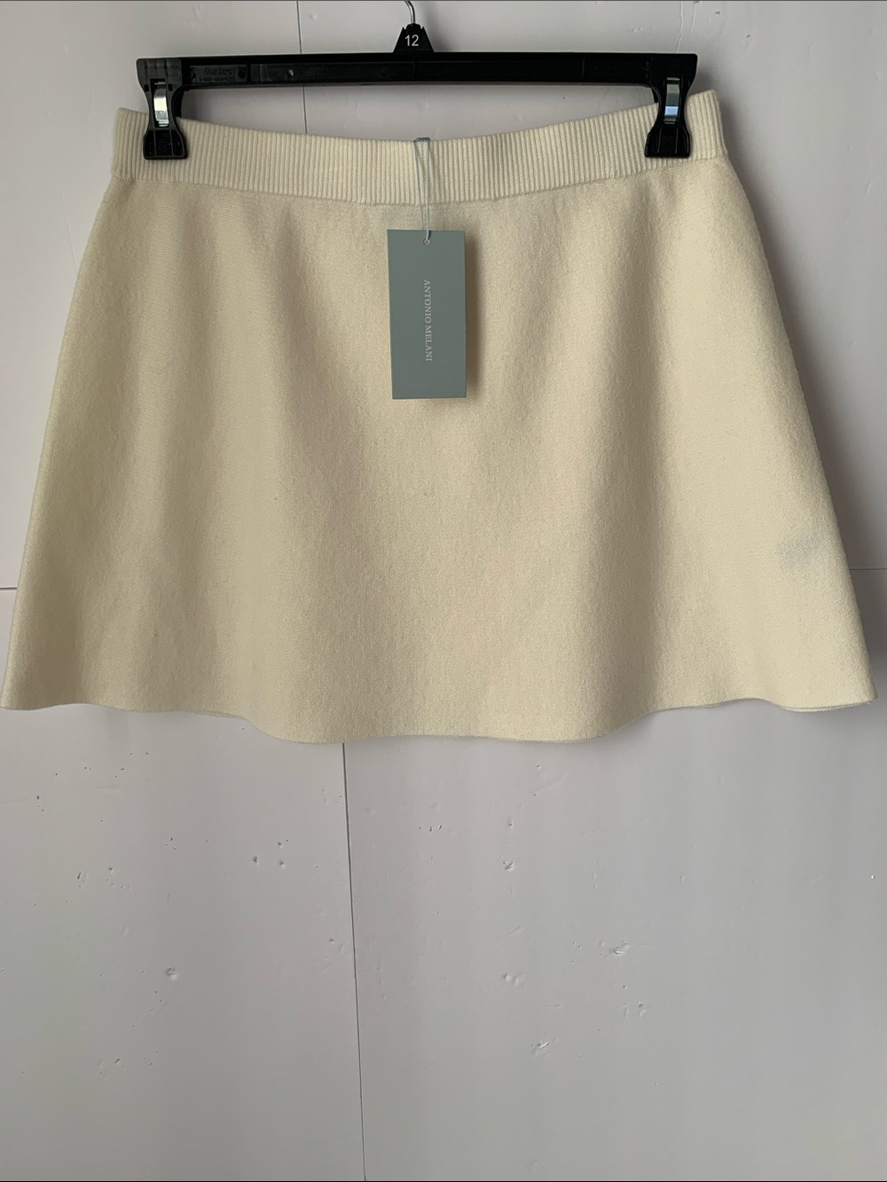 NWT Antonio Melani Cream Wool Blend Knit A-Line Mini Skirt Size L